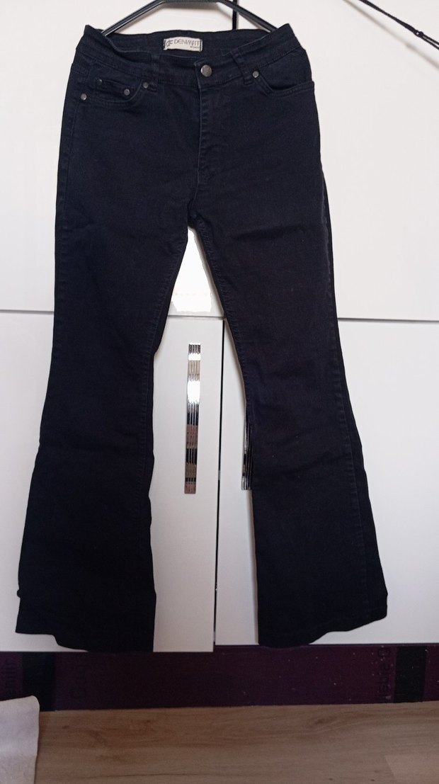 Kemer Detaylı Siyah Kadın ispanyol paça Kot Pantolon - Görsel 3