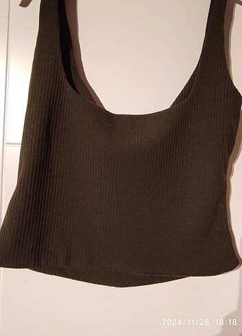 Haki askılı mini üst crop  - Görsel 6