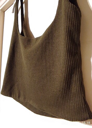 Haki askılı mini üst crop  - Görsel 11