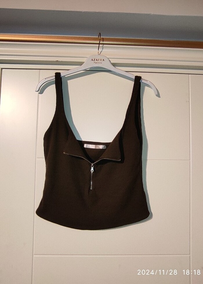 Haki askılı mini üst crop  - Görsel 4