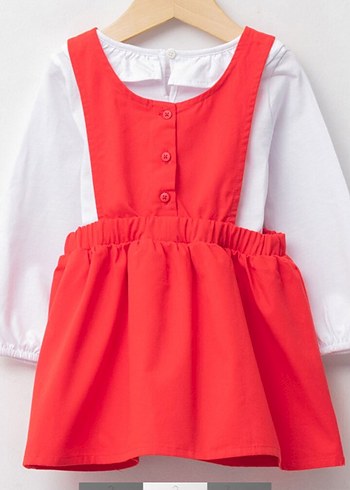 Nakışlı Kırmızı Kız Çocuk Elbisesi - Görsel 2