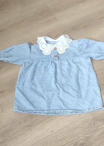 zara Düğmeli Kot Kumaşlı Kız Elbise - Görsel 3