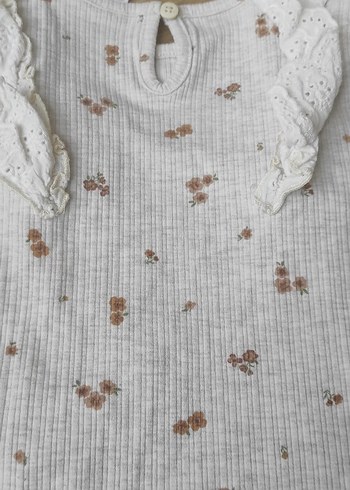 Krem kahve çiçek Desenli Dantelli Bebek Takımı - Görsel 13