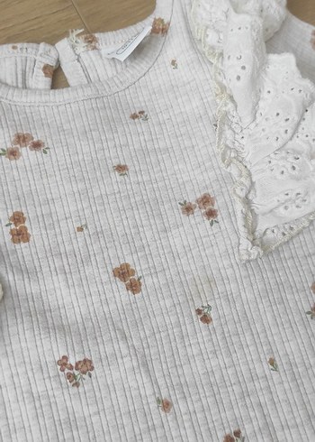 Krem kahve çiçek Desenli Dantelli Bebek Takımı - Görsel 9