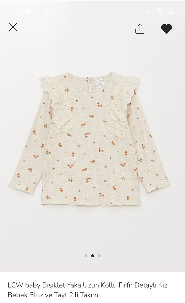 Krem kahve çiçek Desenli Dantelli Bebek Takımı - Görsel 2