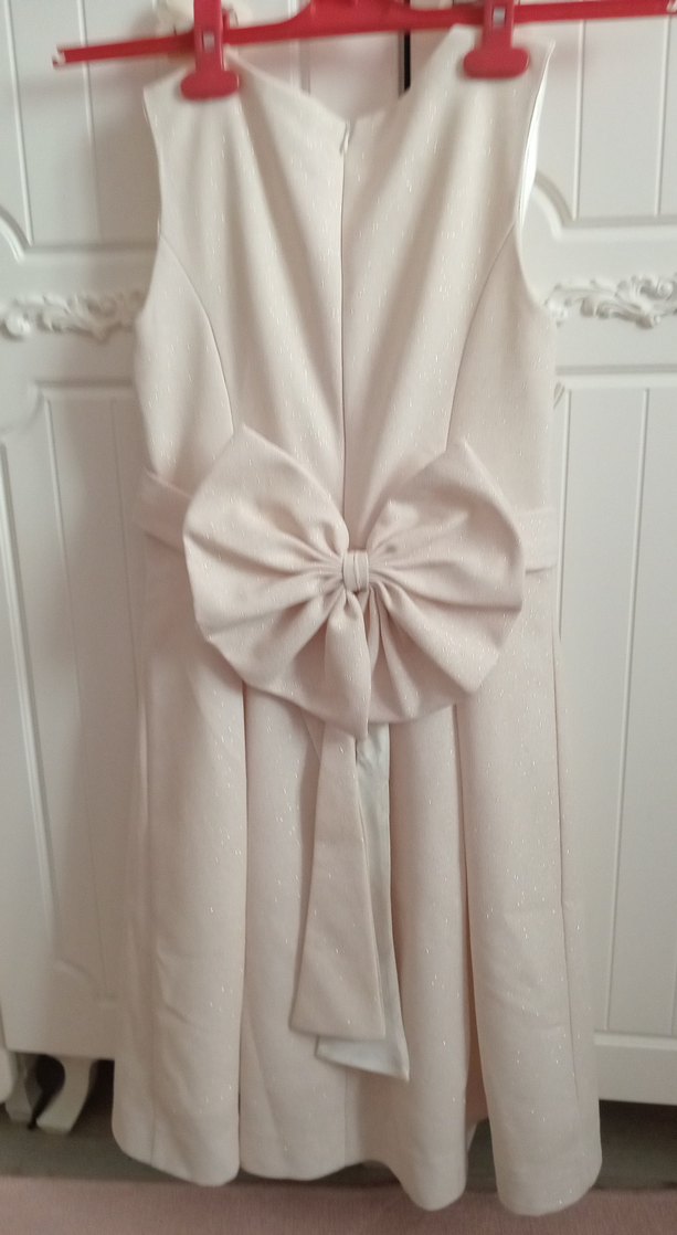 Kolsuz Beyaz Keten Kız Elbisesi - Görsel 3