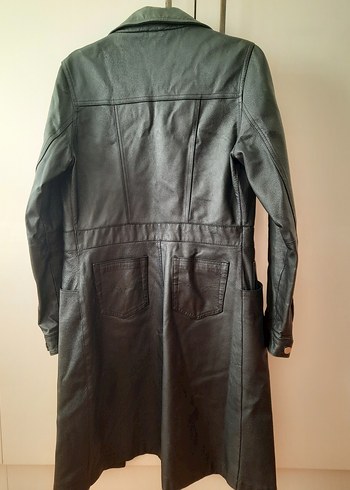 hakiki deri uzun ceket mont - Görsel 4