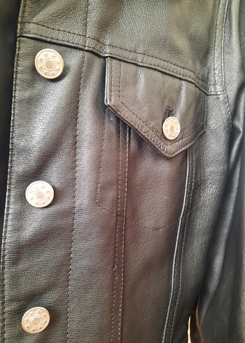 hakiki deri uzun ceket mont - Görsel 3