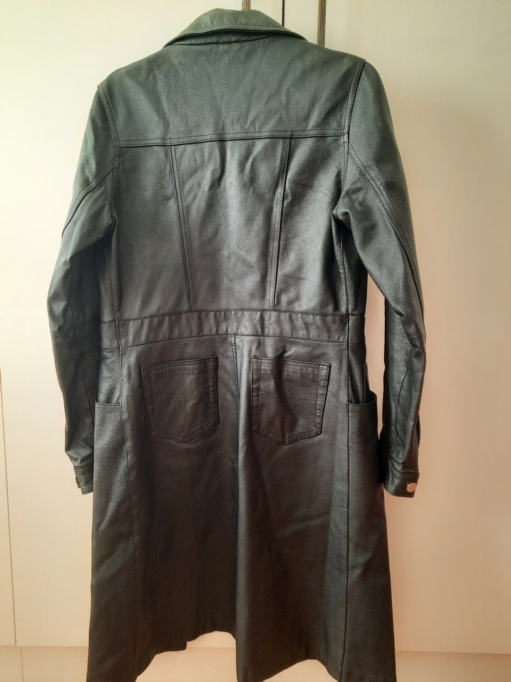 hakiki deri uzun ceket mont - Görsel 4