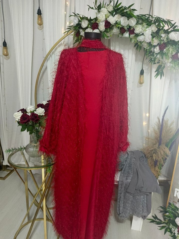 Bordo Uzun Kollu Bohem Kadın Elbise - Görsel 4