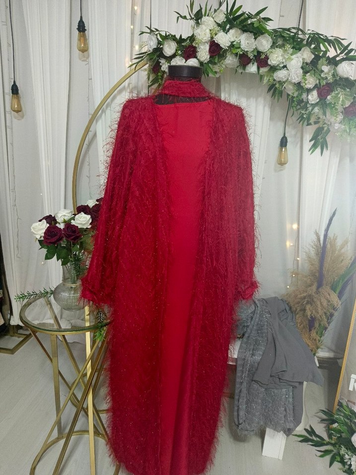 Bordo Uzun Kollu Bohem Kadın Elbise - Görsel 2