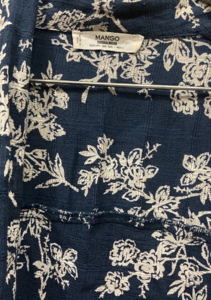 Mavi Çiçek Desenli Uzun Kollu Kadın Gömlek - Görsel 3