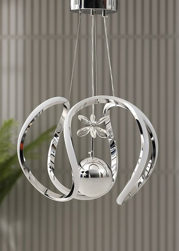 TAÇLI LED AVİZE Gri Çiçekli Minimalist Avize