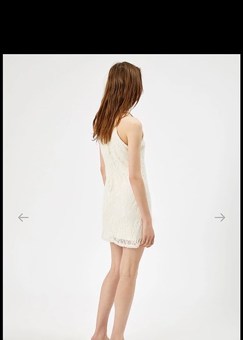 Dantel Detaylı Beyaz Kolsuz Midi Elbise - Görsel 3