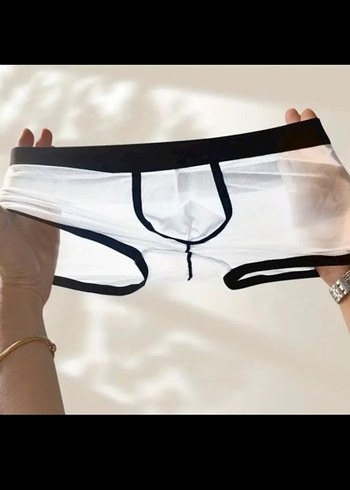 Beyaz Siyah Kenarlı Erkek Boxer