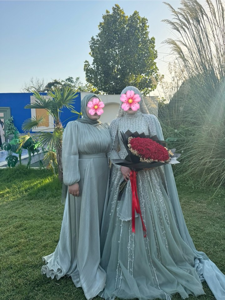 Uzun KolluBohem Drapeli Abiye Elbise - Görsel 3