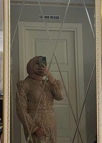 Nakışlı Bej Uzun Kollu Tesettür Elbise - Görsel 3