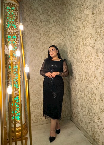 Dantel Detaylı Siyah Uzun Kadın Elbise 42-44 beden - Görsel 2