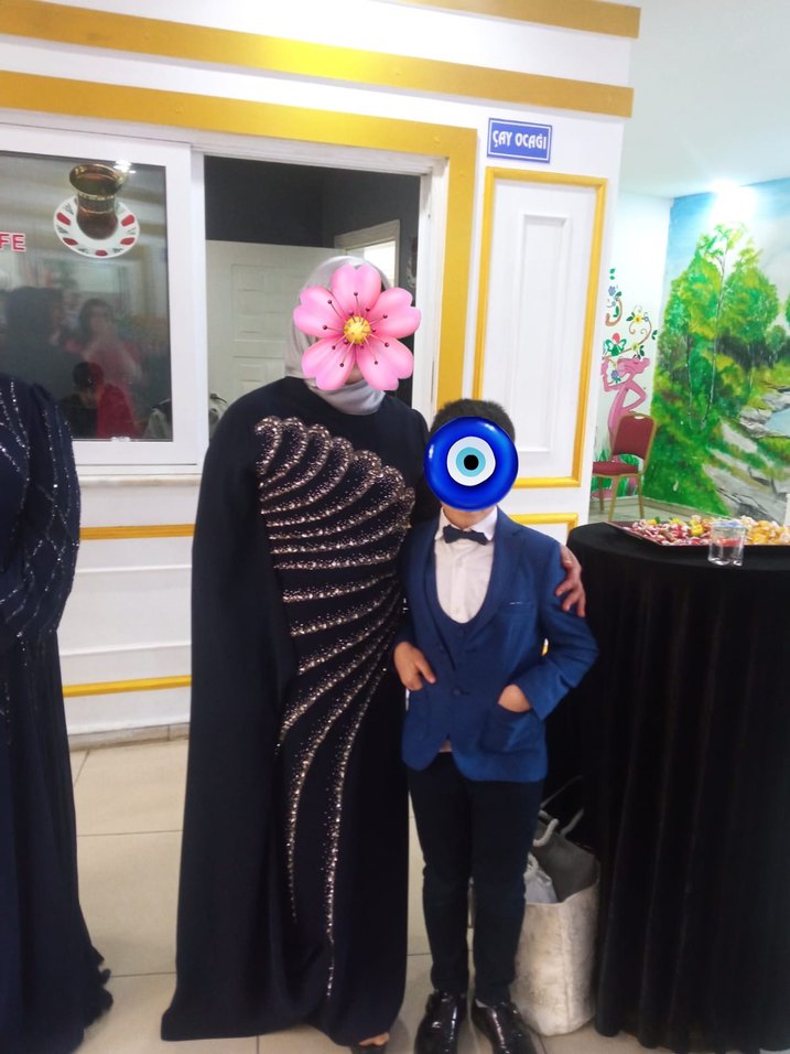 Mavi İşlemeli Uzun Kollu Abiye Elbise - Görsel 3