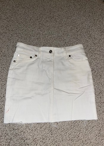 Beyaz Denim Mini Etek