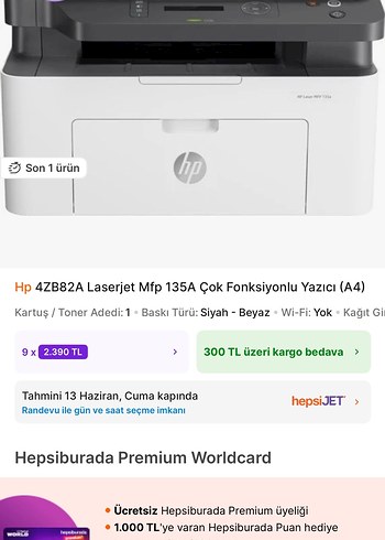 Hp HP 4ZB82A Laserjet MFP 135A (SIFIR)