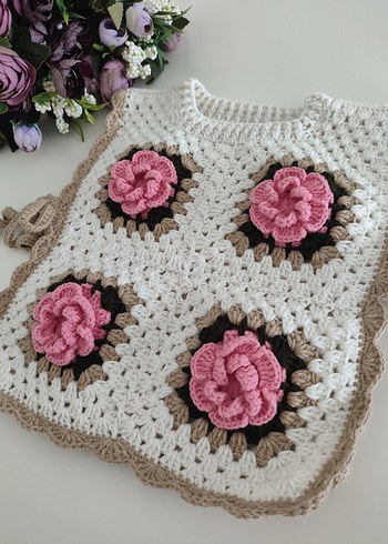 Çiçek Desenli Örgü Kız süveter - Görsel 4