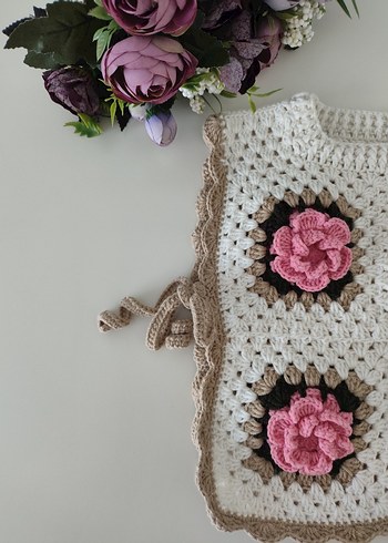 Çiçek Desenli Örgü Kız süveter - Görsel 2