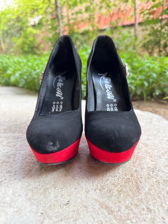 Kırmızı Siyah Fermuarlı Platform Topuklu Ayakkabı - Görsel 5