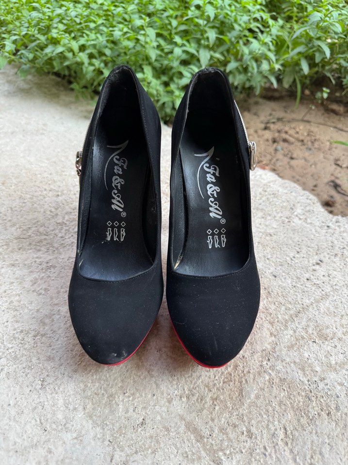 Kırmızı Siyah Fermuarlı Platform Topuklu Ayakkabı - Görsel 3