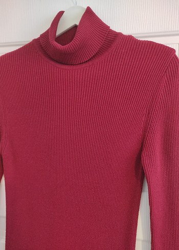 diğer Beden Bordo Yüksek Yakalı Uzun Kollu Triko Elbise