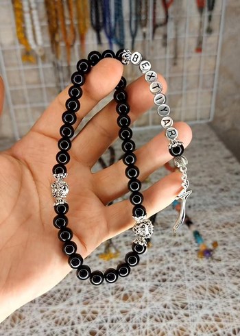 Isme Özel siyah oniks taşından Gotik Erkek Tesbih