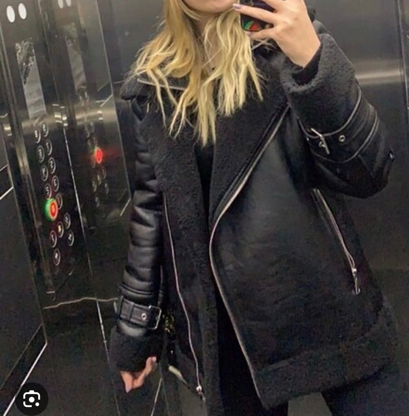 Kürk Detaylı Siyah Deri Biker Ceket - Görsel 2