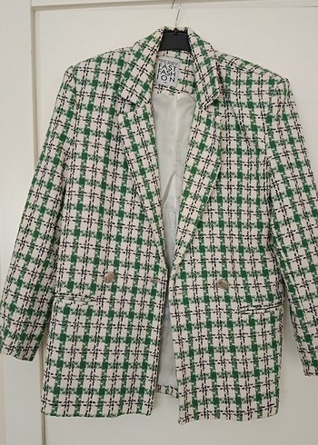 Yeşil Ekose Mini Kadın Blazer