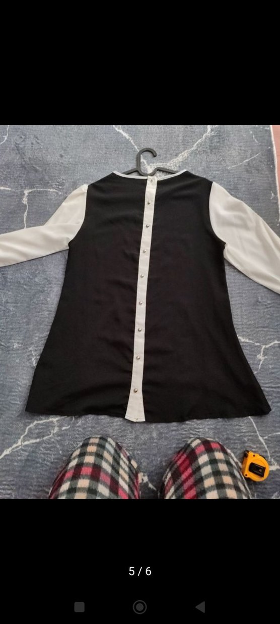 Siyah beyaz yarim Kollu Kadın Bluz - Görsel 5