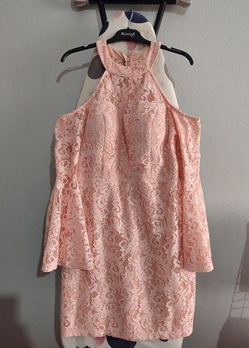 pudra Dantelli Straplez Midi Abiye - Görsel 3