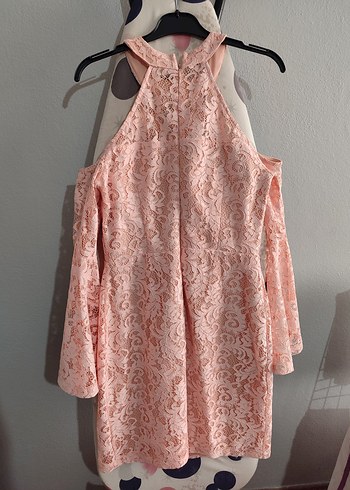 pudra Dantelli Straplez Midi Abiye - Görsel 5