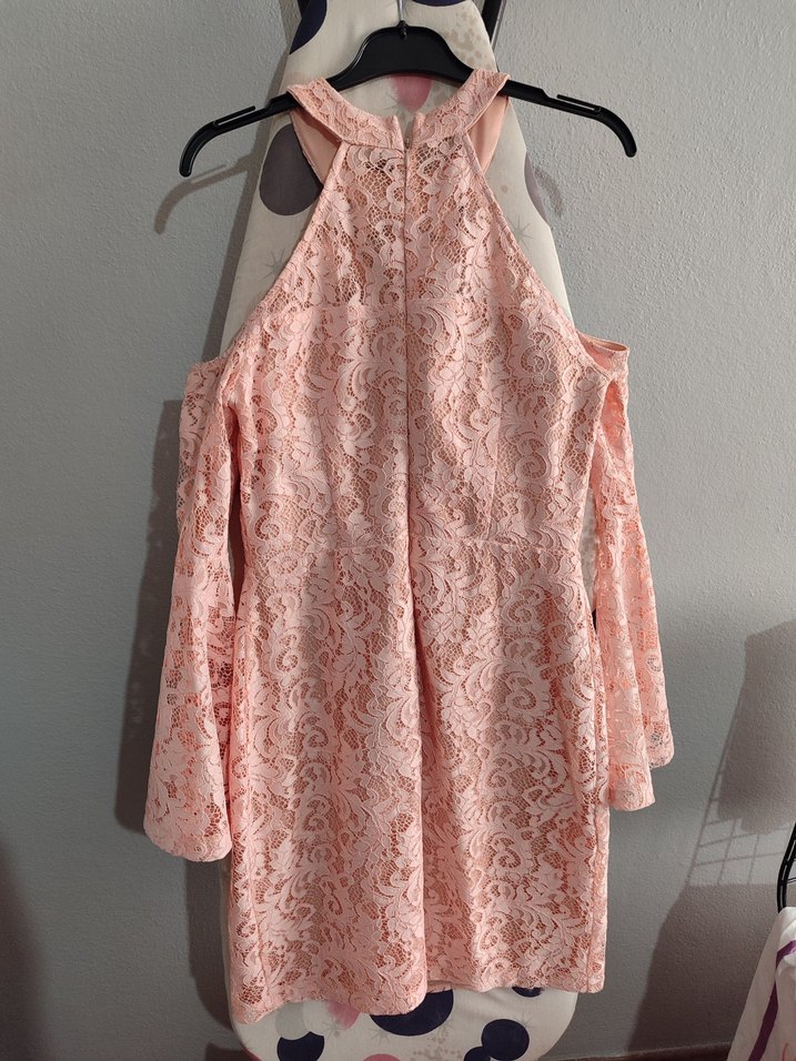 pudra Dantelli Straplez Midi Abiye - Görsel 5