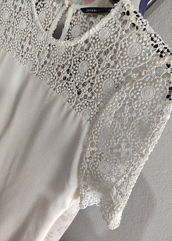 Dantel Detaylı Beyaz Midi Elbise - Görsel 3