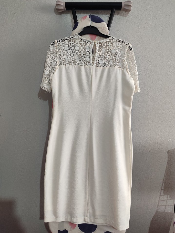 Dantel Detaylı Beyaz Midi Elbise - Görsel 4