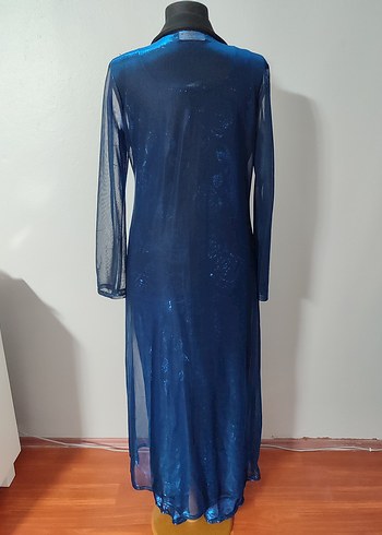 Lacivert Kadife Uzun Gotik Parti Elbisesi - Görsel 6