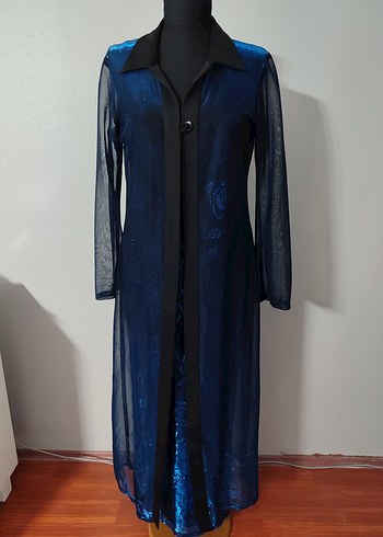 Lacivert Kadife Uzun Gotik Parti Elbisesi - Görsel 5