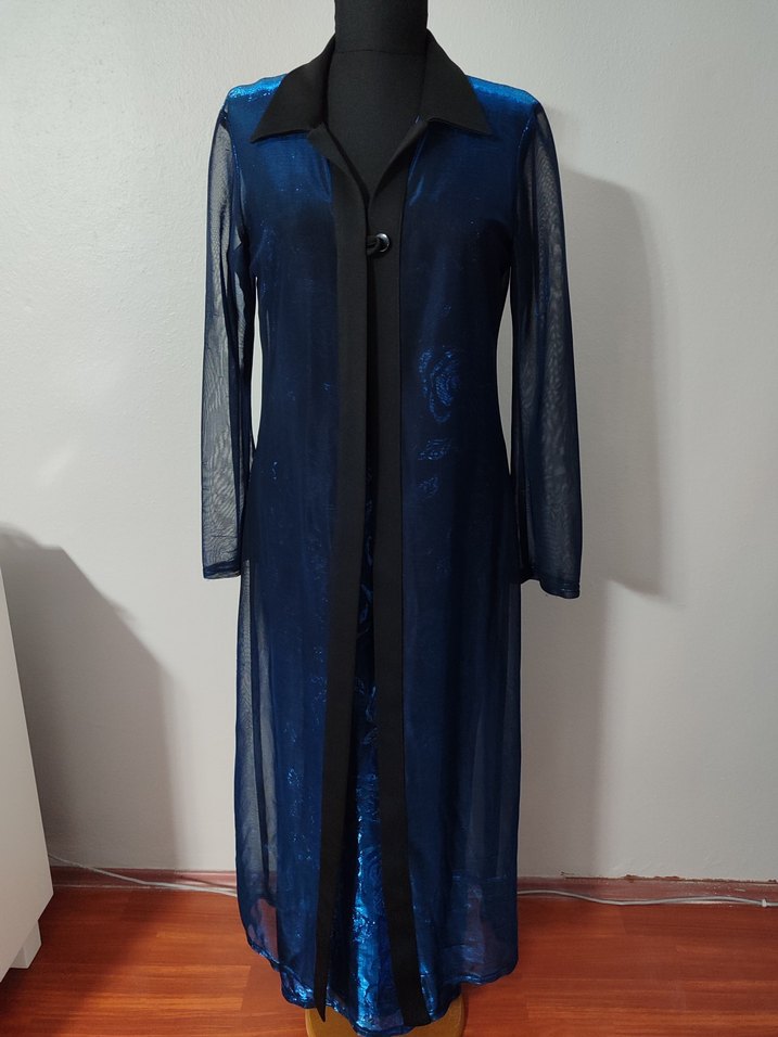 Lacivert Kadife Uzun Gotik Parti Elbisesi - Görsel 5