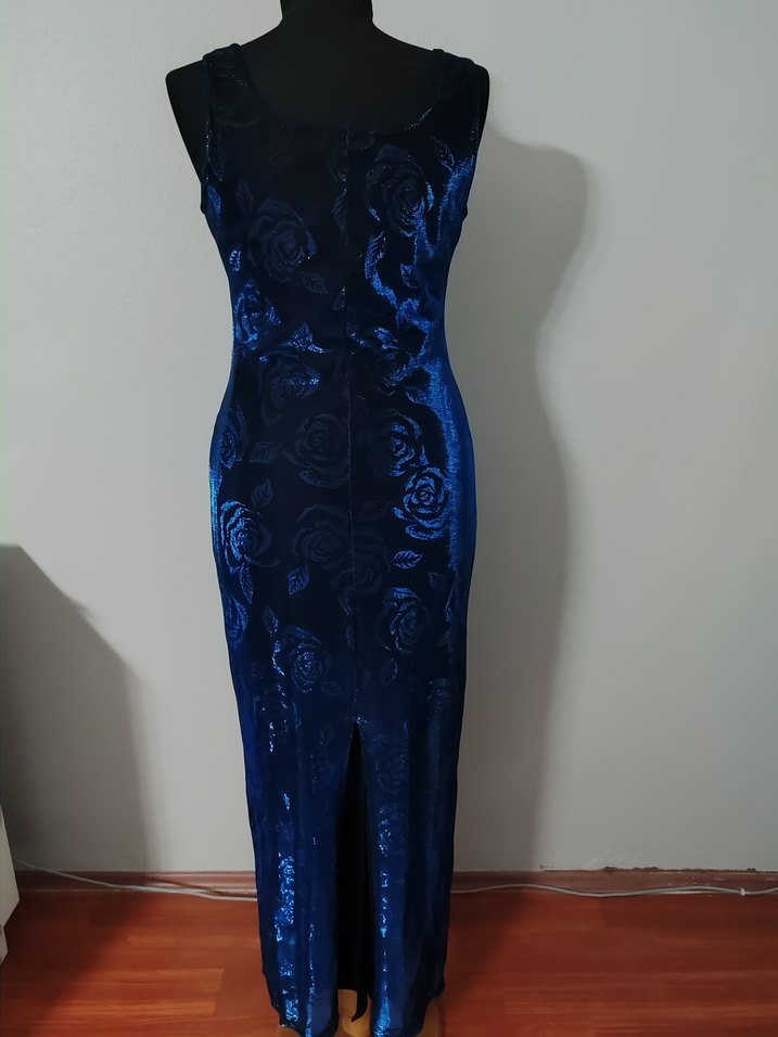 Lacivert Kadife Uzun Gotik Parti Elbisesi - Görsel 3