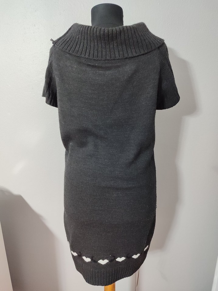 Gri füme renk yüksek Yaka Kısa kol Triko Elbise - Görsel 2