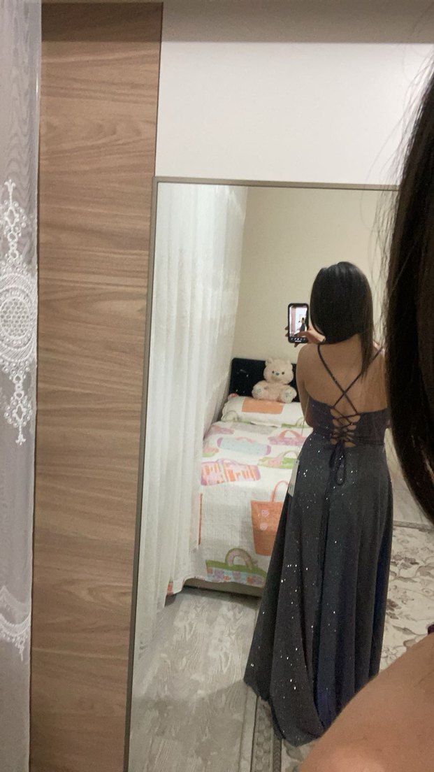 Mor V Yaka Drapeli Midi Abiye Elbise - Görsel 2