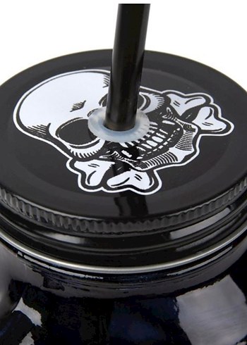 Kafatası Desenli Siyah Kulplu Bardak - Görsel 2