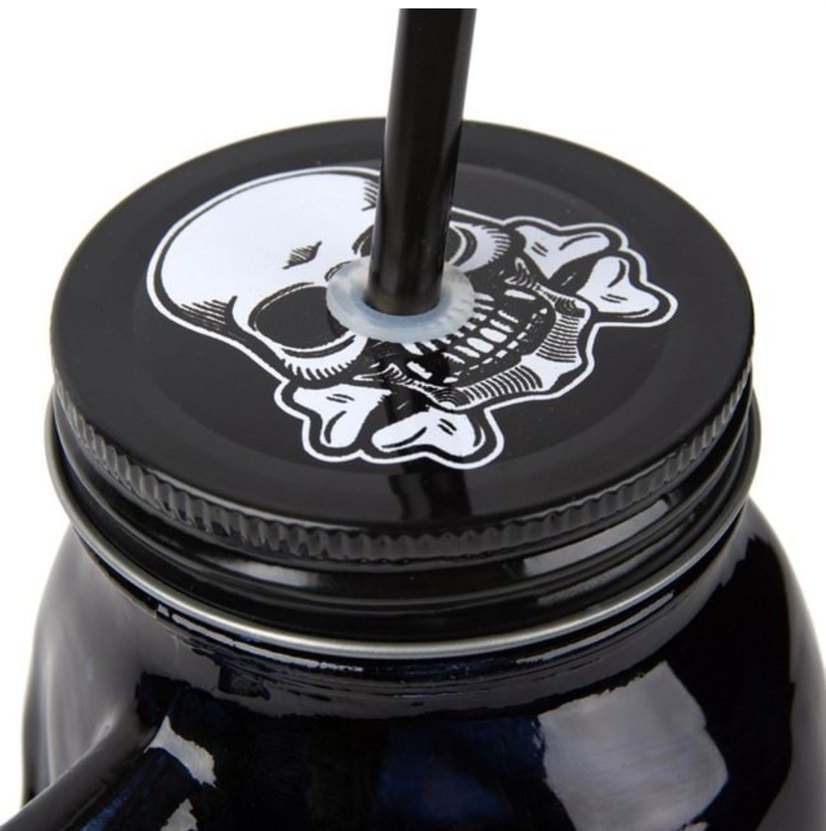 Kafatası Desenli Siyah Kulplu Bardak - Görsel 2