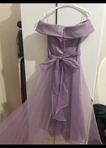 Mor Drapeli Straplez Abiye Elbise - Görsel 3