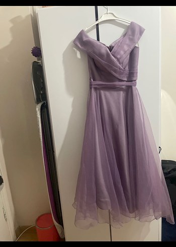 Mor Drapeli Straplez Abiye Elbise - Görsel 2