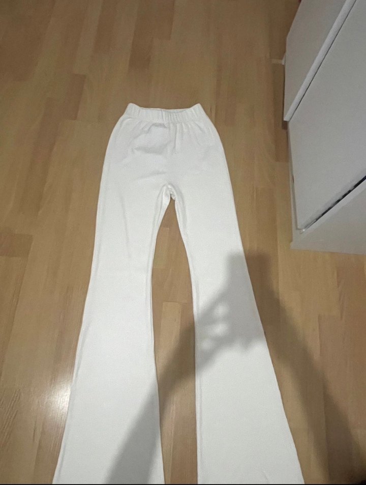 Beyaz Kadın Dar Paça İspanyol Paça tayt - Görsel 2